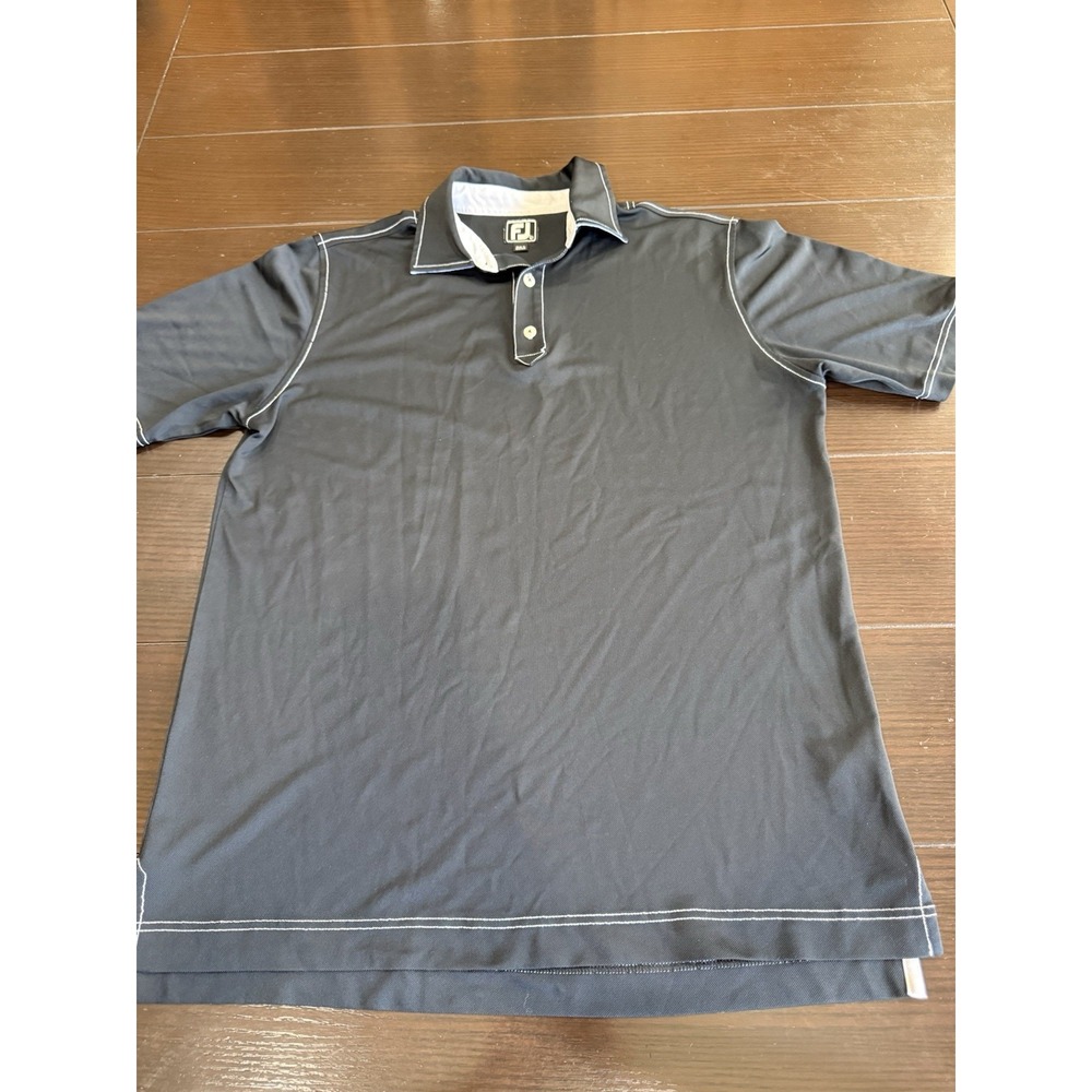 Footjoy Polo Shirt Mens Large ATHLETIC FIT Black with White Stretch Performance